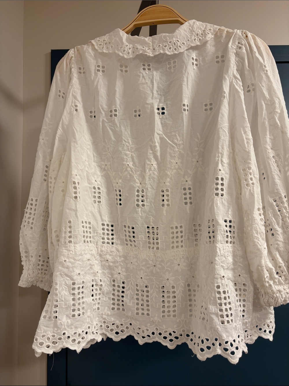 White Eyelet Cotton Button-Front Women's Top - Picture 2 of 4